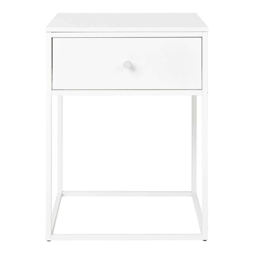 HOUSE NORDIC Vita hjørnebord m. 1 skuffe kvadratisk hvid melaminfolie og hvid stål 40x40