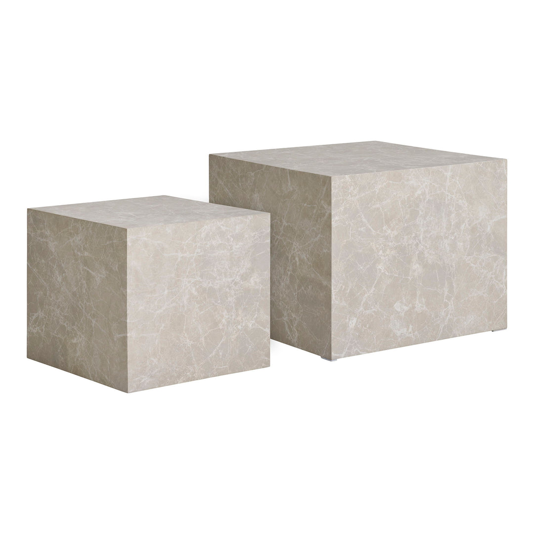 HOUSE NORDIC Prague sofabord kvadratisk beige decorpapir med marmor look sæt af 2