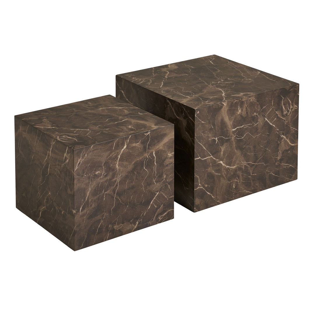 Produktbillede af HOUSE NORDIC Prague sofabord kvadratisk brun decorpapir med marmor look sæt af 2 i premium kvalitet