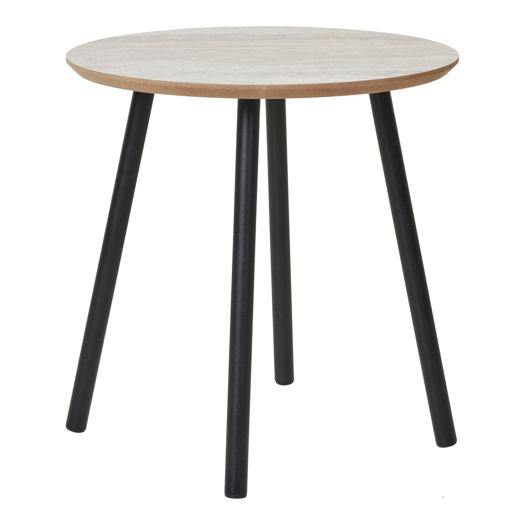 Produktbillede af HOUSE NORDIC Aalst sidebord rund beige MDF med travertin look og sort stål Ø40 i premium kvalitet