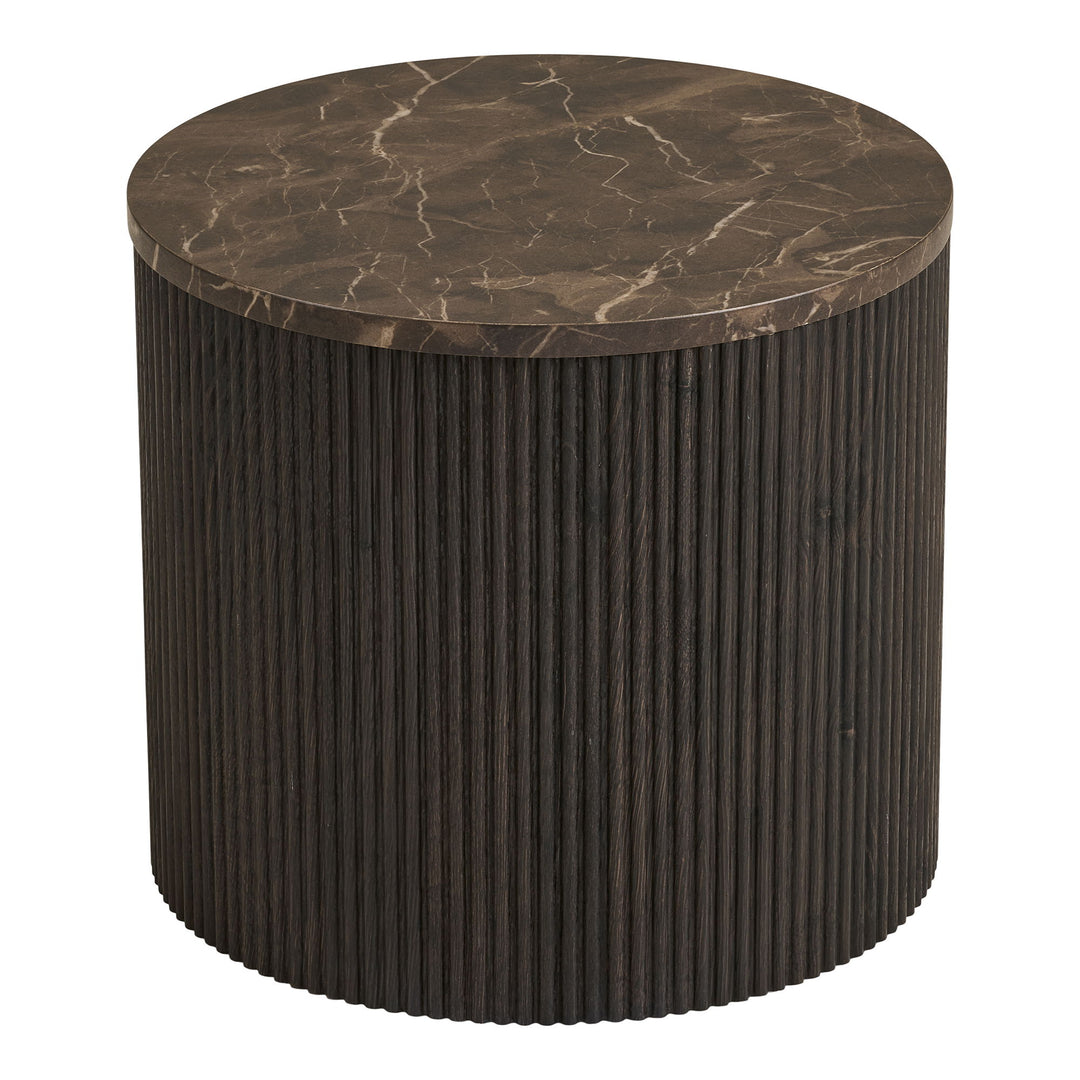 HOUSE NORDIC  Rota hjørnebord rund mørkebrun decorpapir med marmor look Ø45
