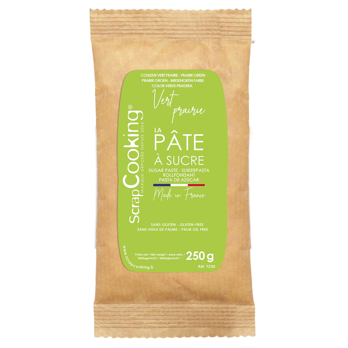 Pakke med 250 g lysegrøn sukkerpasta fra ScrapCooking