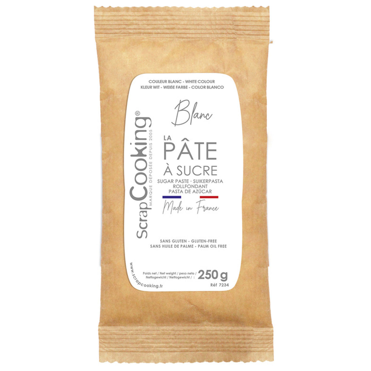 Pakke med ScrapCooking hvid sukkerpasta på 250 gram til kager