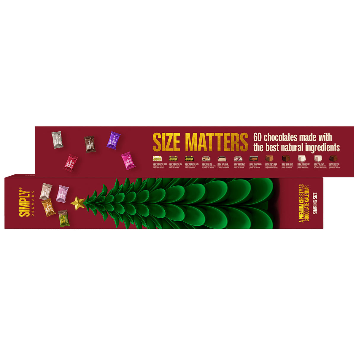 Rødgrøn Simply Chocolate Sharing adventskalender 2026 fra Lakritsfabriken