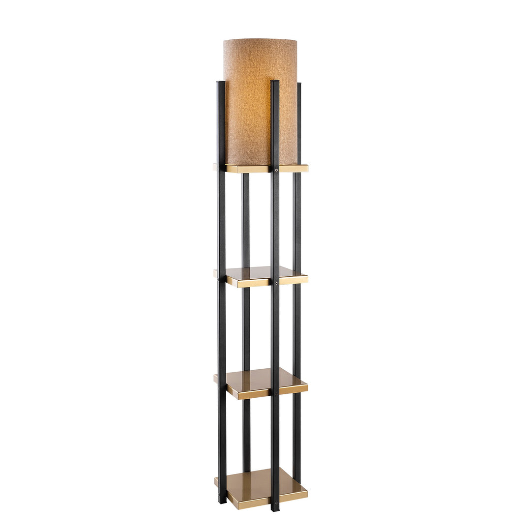 LUMI gulvlampe m. 3 hylder guld og sort metal