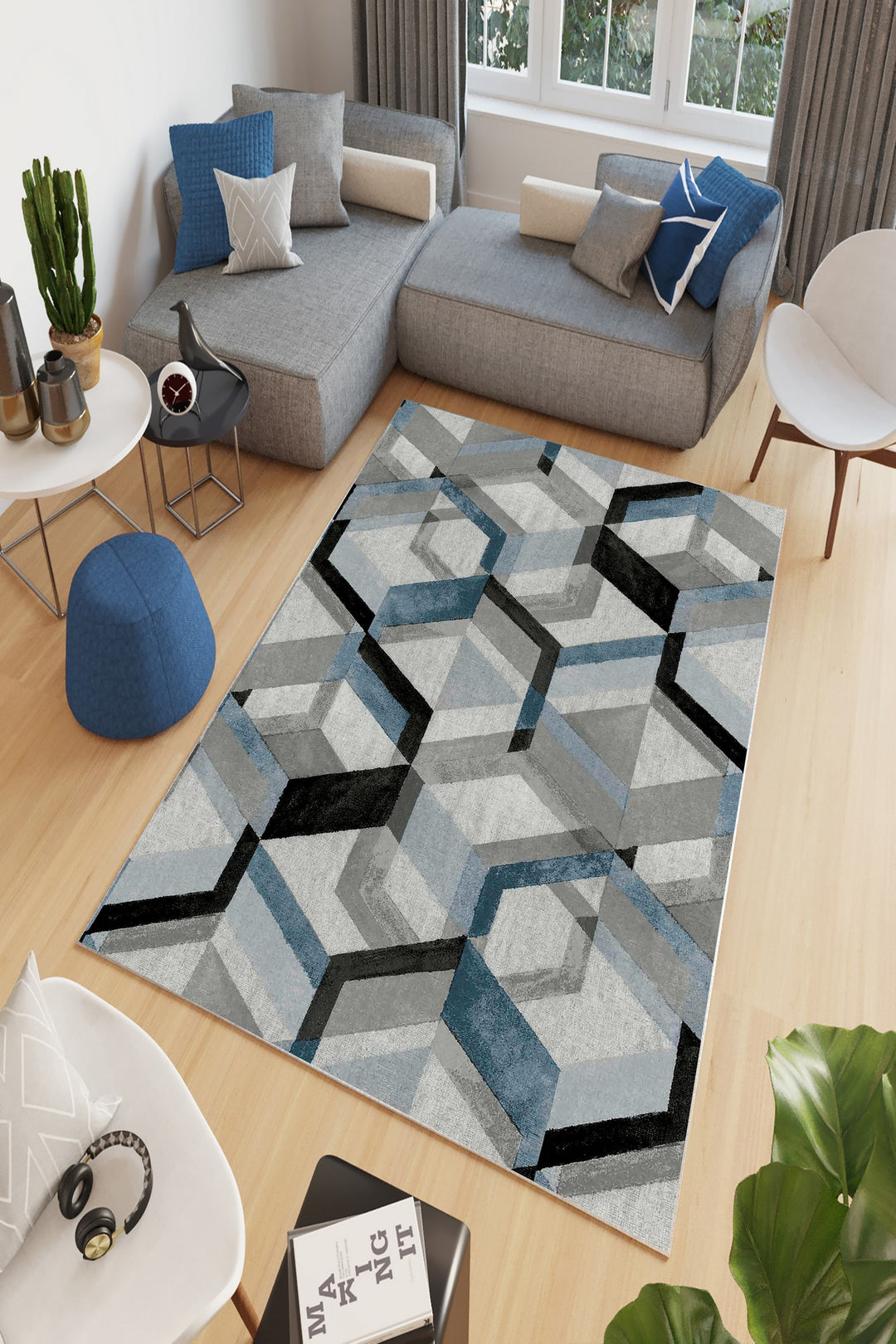 TEPPI W874 gulvtæppe rektangulær grå polyester 160x230