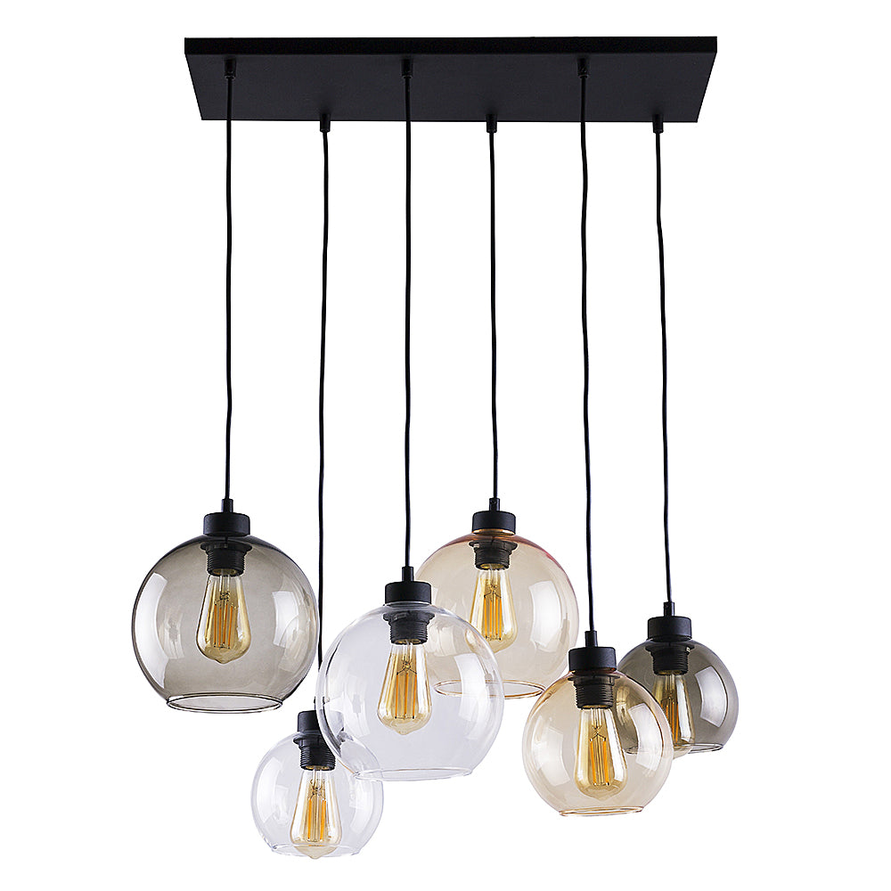TK Cubus loftlampe m. 6 skærme gennemsigtig glas og sort metal