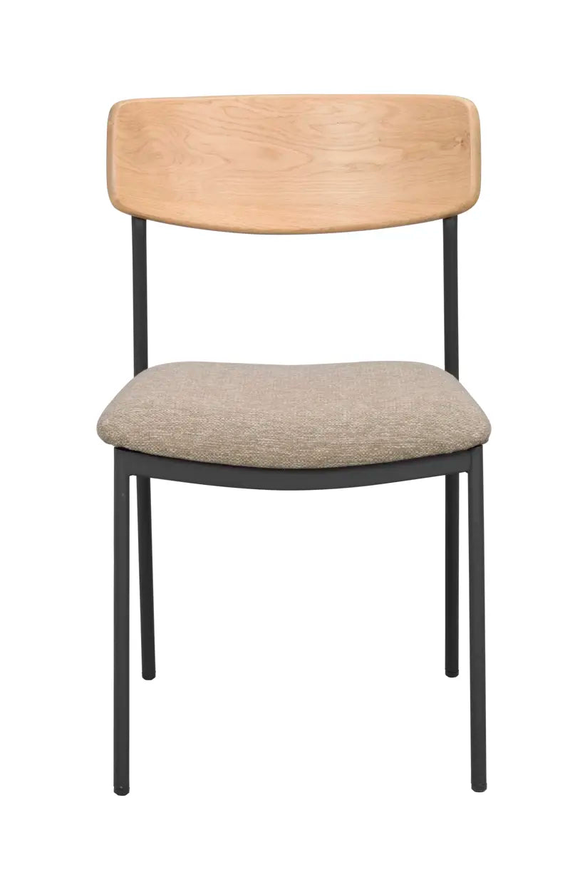 ROWICO Maymont spisebordsstol stabelbar mørk beige stof natur eg og sort metal