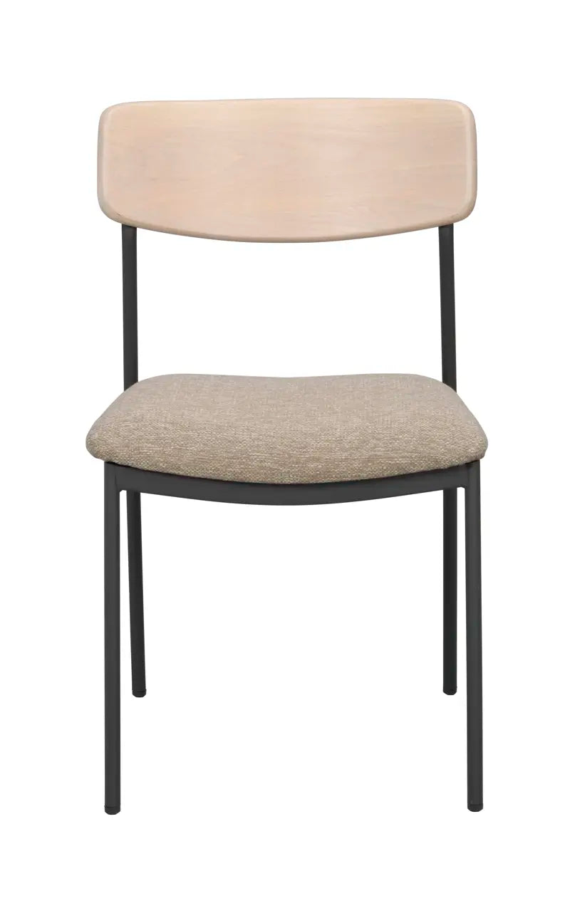 ROWICO Maymont spisebordsstol stabelbar mørk beige stof hvidpigmenteret eg og sort metal
