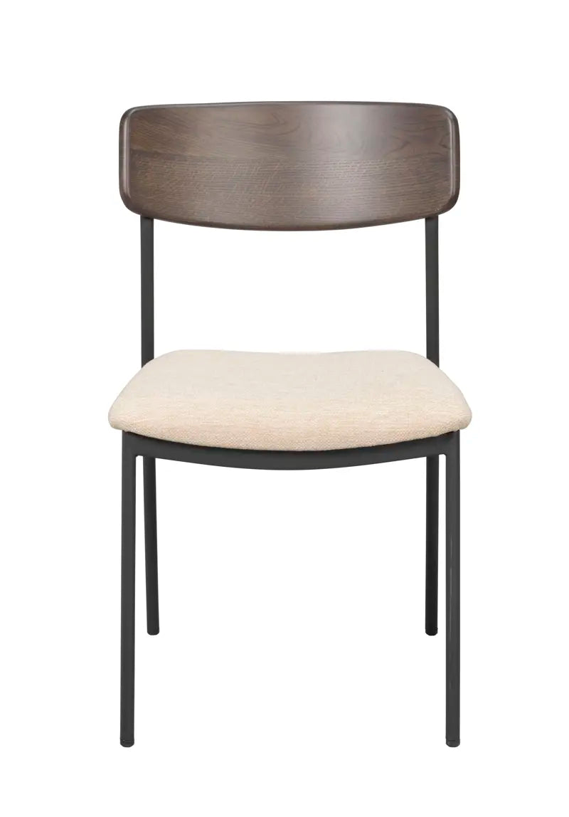 ROWICO Maymont spisebordsstol stabelbar lys beige stof brun eg og sort metal