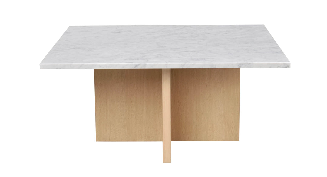 ROWICO Brooksville sofabord kvadratisk hvid marmor og hvidpigmenteret egefinér 90x90