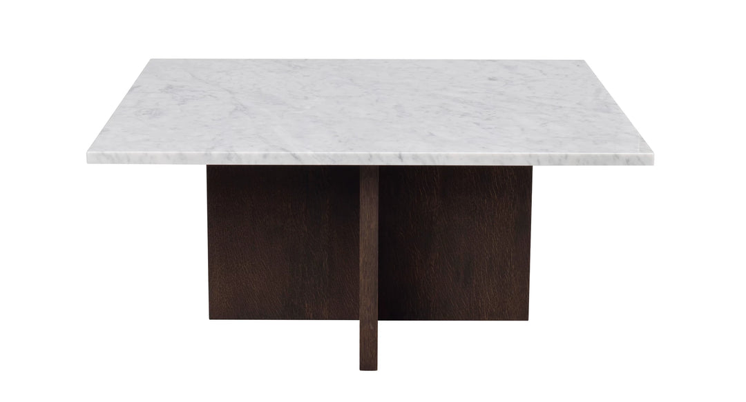 ROWICO Brooksville sofabord kvadratisk hvid marmor og brun egefinér 90x90
