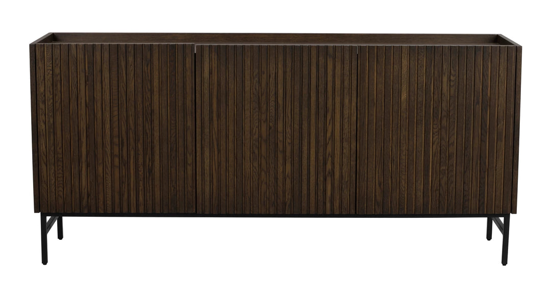 ROWICO Halifax skænk m. 3 låger og 3 hylder brun egefinér og sort metal