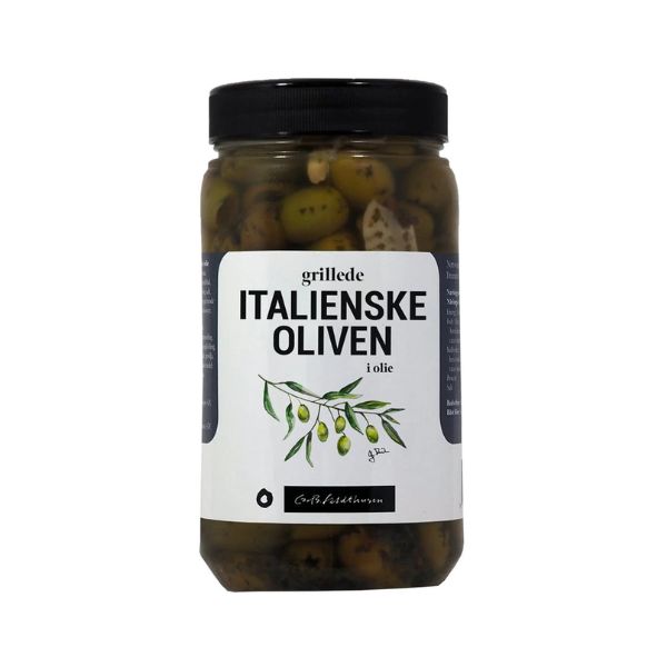 Produktbillede af Grillede Italienske Oliven i Olie Feldthusen 1,1kg på tilbud i premium kvalitet