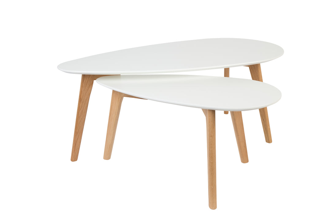 WHITE LABEL LIVING Drop sidebord hvid og natur træ sæt af 2