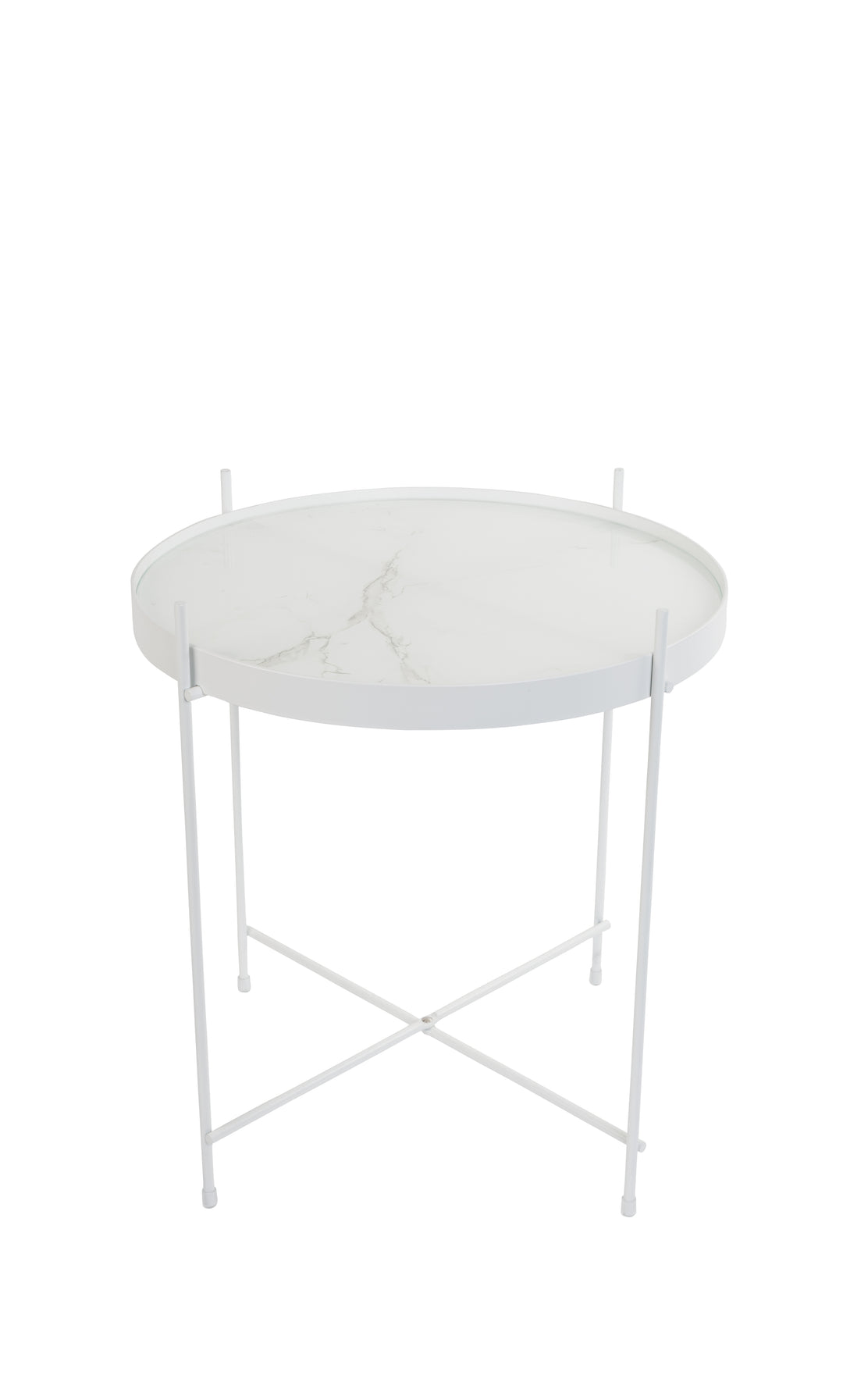Produktbillede af ZUIVER Cupid sidebord S rund hvid glas m. marmorlook og hvid metal Ø43 i premium kvalitet