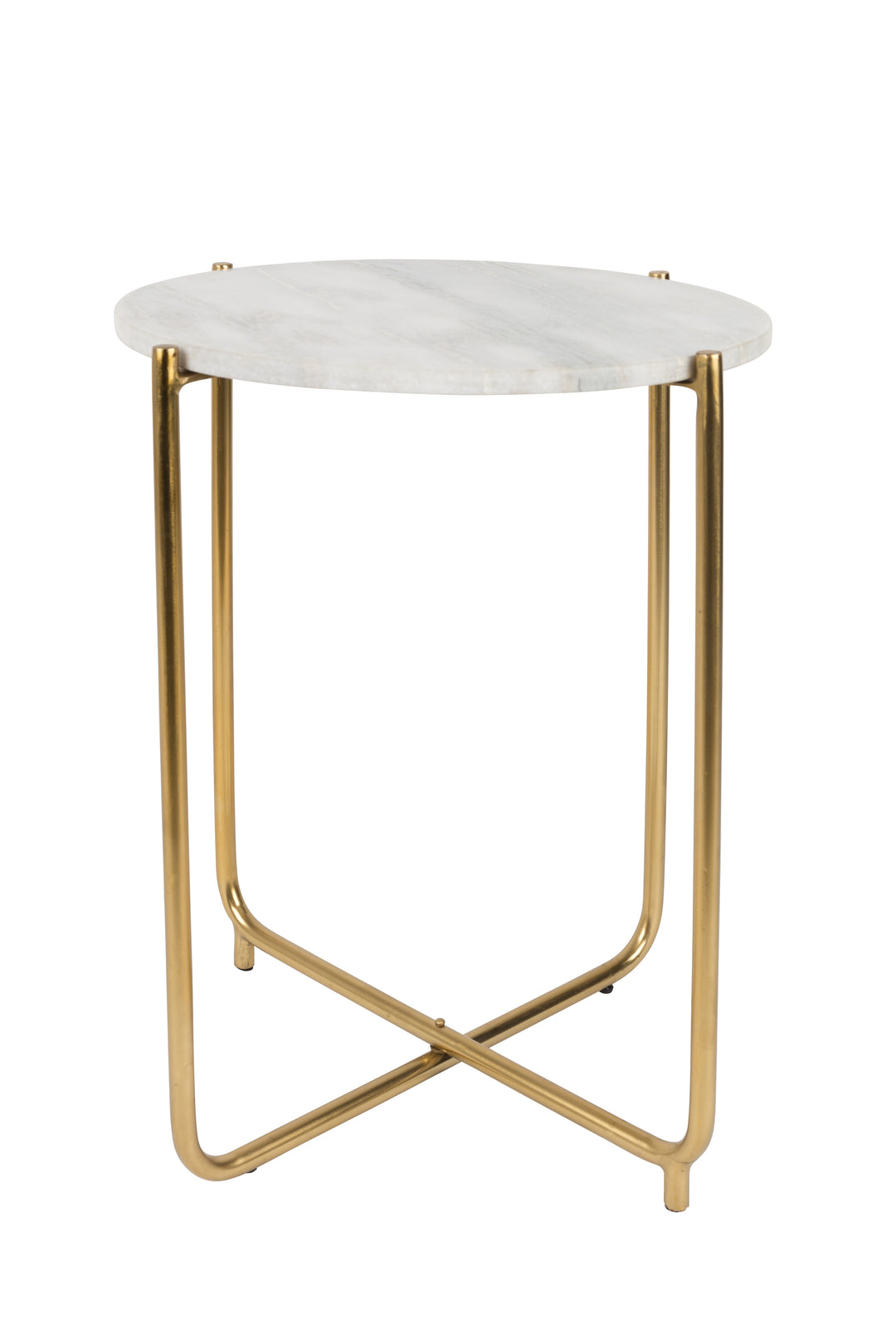 Produktbillede af WHITE LABEL LIVING Timpa sidebord rund hvid marmor og guld metal Ø44,5 i premium kvalitet