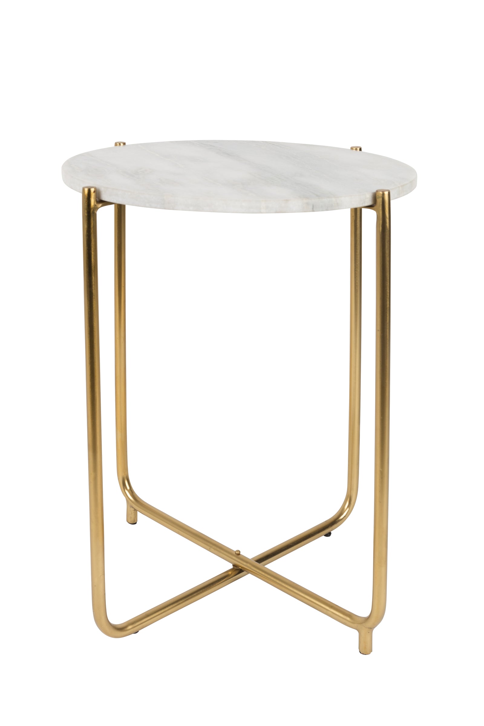 Produktbillede af WHITE LABEL LIVING Timpa sidebord rund hvid marmor og guld metal Ø44,5 i premium kvalitet