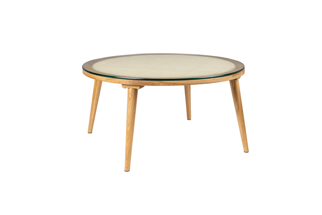 WHITE LABEL LIVING Haru sofabord rund glas og natur egetræ Ø70