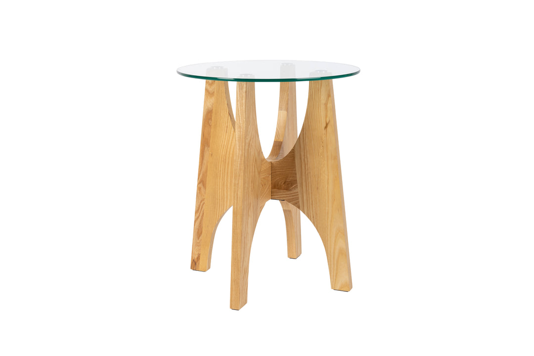 ZUIVER Kobe sidebord rund glas og natur asketræ Ø45