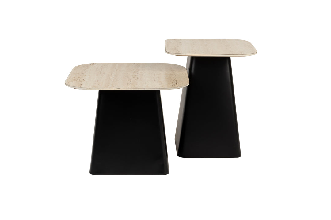 WHITE LABEL LIVING Baru sidebord beige keramik og sort jern sæt med 2