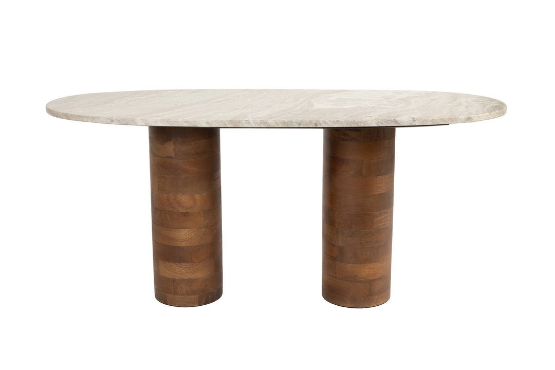WHITE LABEL LIVING Kouk sofabord oval brun marmor og brun mangotræ 100x40