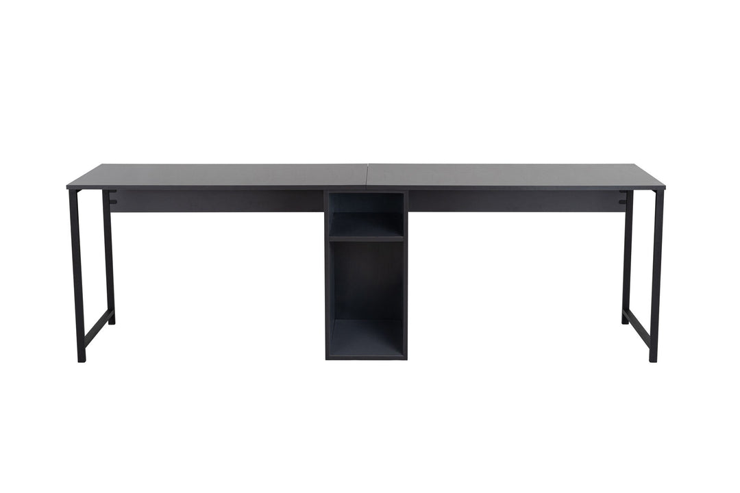 NORDVÄRK Twin dobbelt skrivebord m. 2 rum antracitgrå melamin og sort metal 240x60