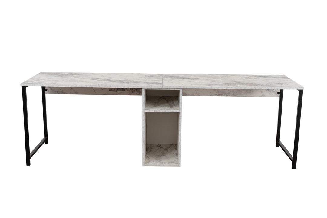 NORDVÄRK Twin dobbelt skrivebord m. 2 rum Fressia marmor melamin og sort metal 240x60