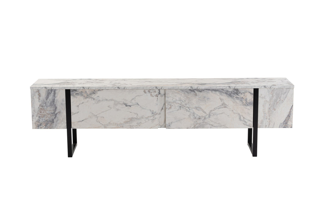 NORDVÄRK Serenity TV-bord m. 2 låger Fressia marmor melamin og sort 180x29,5