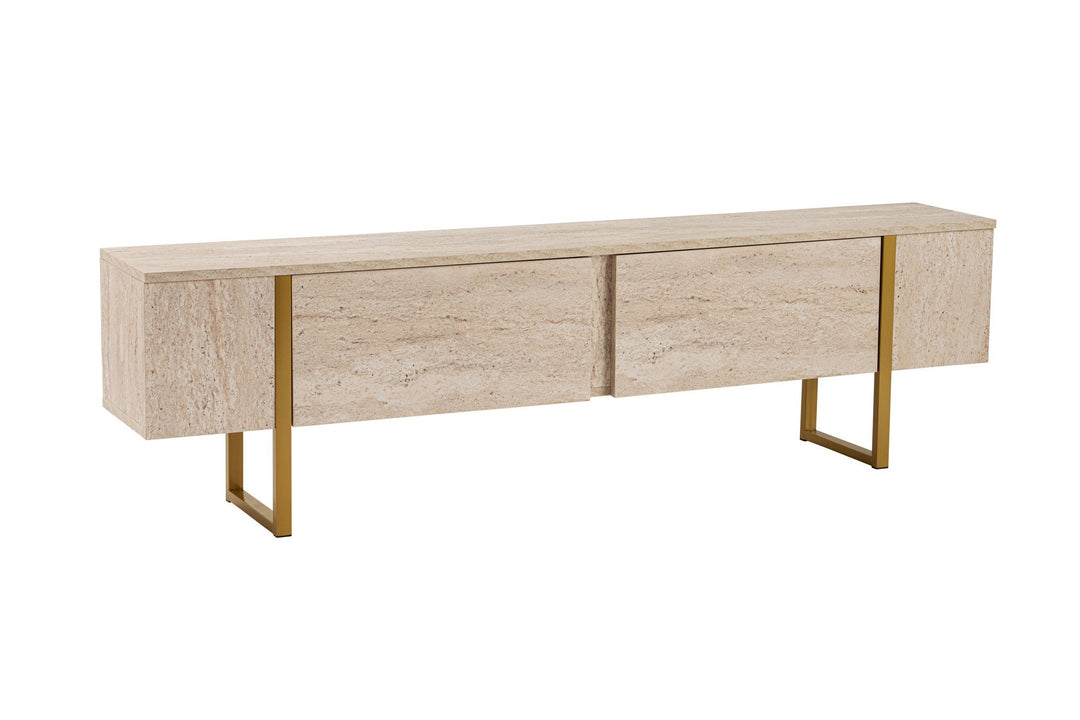 NORDVÄRK Serenity TV-bord m. 2 låger travertin melamin og guld 180x29,5