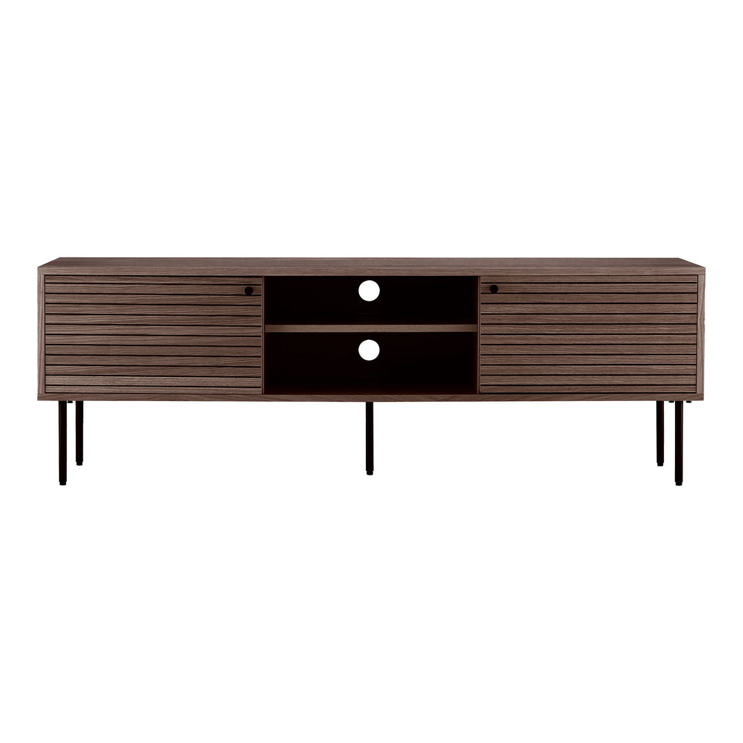 Produktbillede af HOUSE NORDIC Kyoto TV-bænk m. 2 låger og 2 hylder røgfarvet egefiner og sort stål 150x40 i premium kvalitet