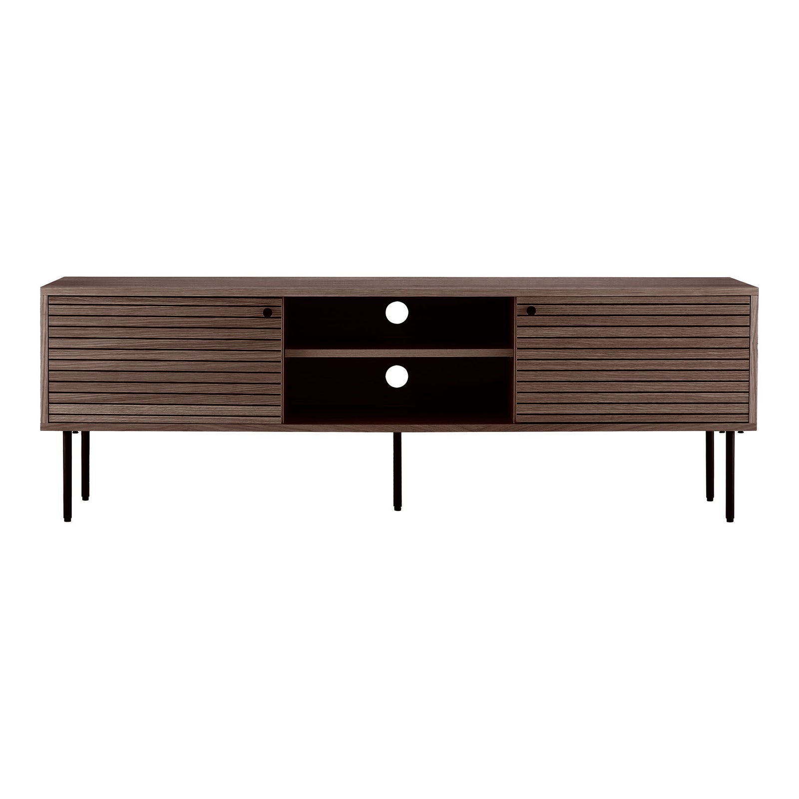 Produktbillede af HOUSE NORDIC Kyoto TV-bænk m. 2 låger og 2 hylder røgfarvet egefiner og sort stål 150x40 i premium kvalitet