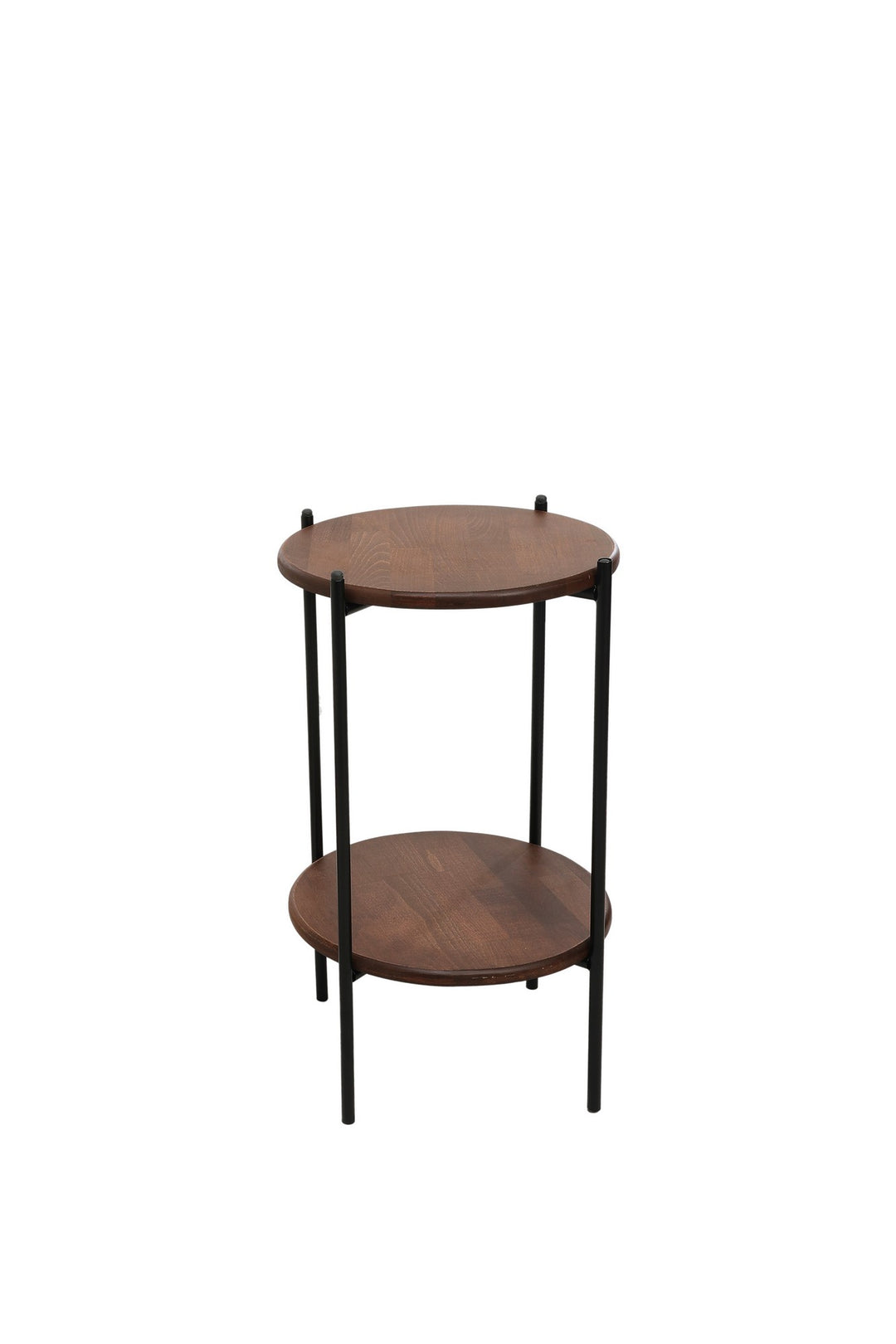 NORDVÄRK 1028 sidebord m. hylde rund valnøddefarvet bøgetræ og sort metal Ø40