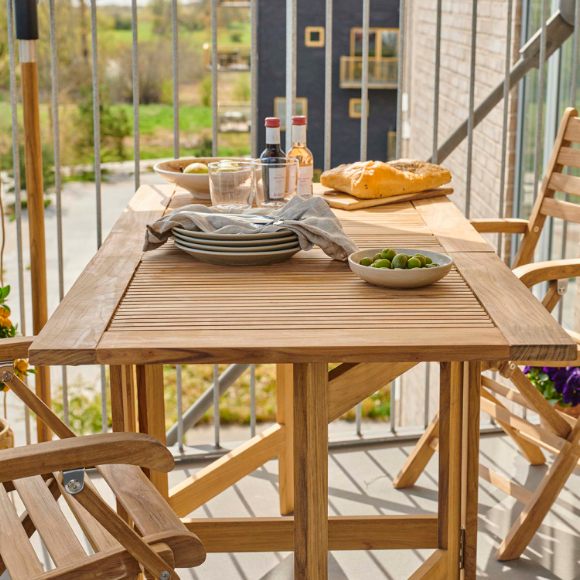 Produktbillede af Expa Spisebord med folde funktion teak 65 x 130 cm. på tilbud i høj kvalitet