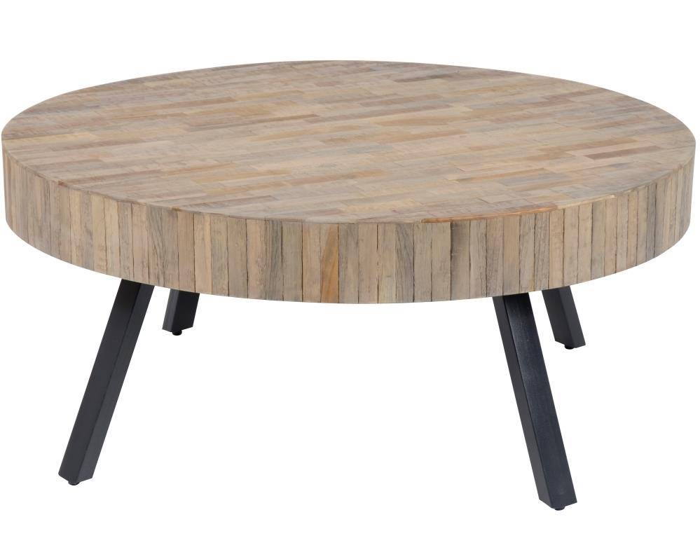 FURBO sofabord natur/sort teaktræ/metal rund Ø:90cm