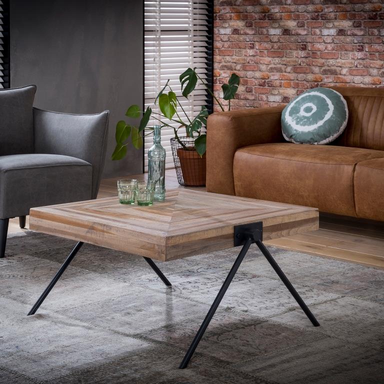 FURBO sofabord teaktræslook og metalben kvadratisk 80x80