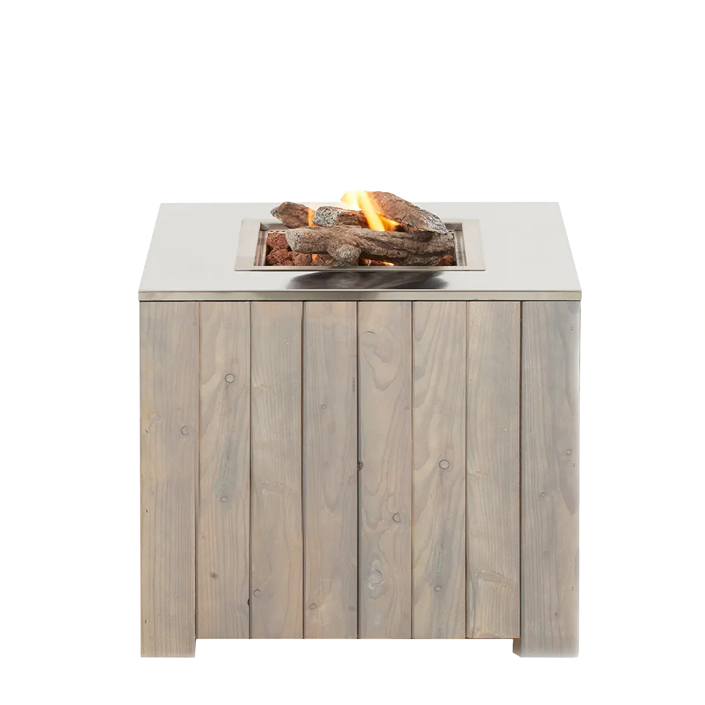 COSI FIRES Cosicube 70 ildbord kvadratisk rustfrit stål og grå træ 70x70