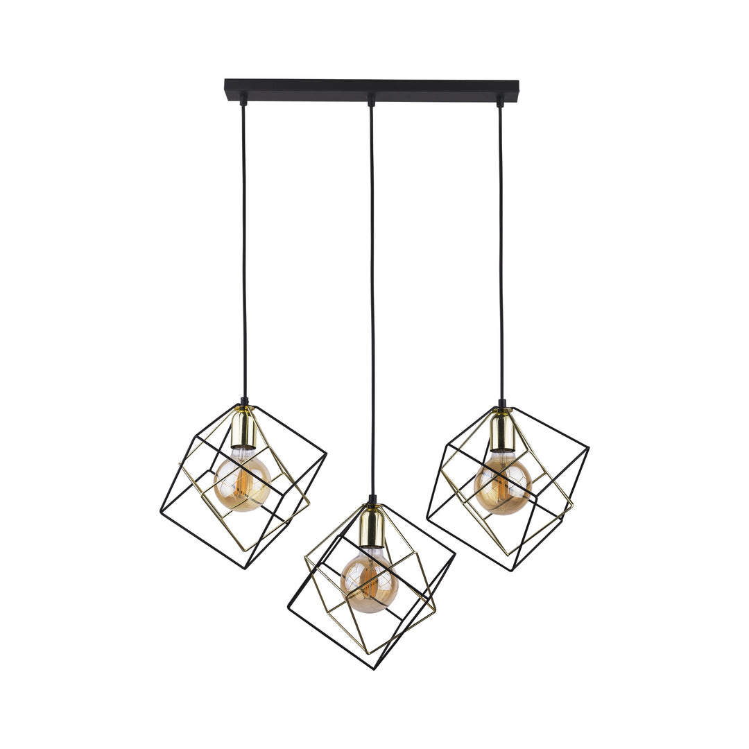 TK Alambre loftslampe m. 3 skærme guld og sort stål