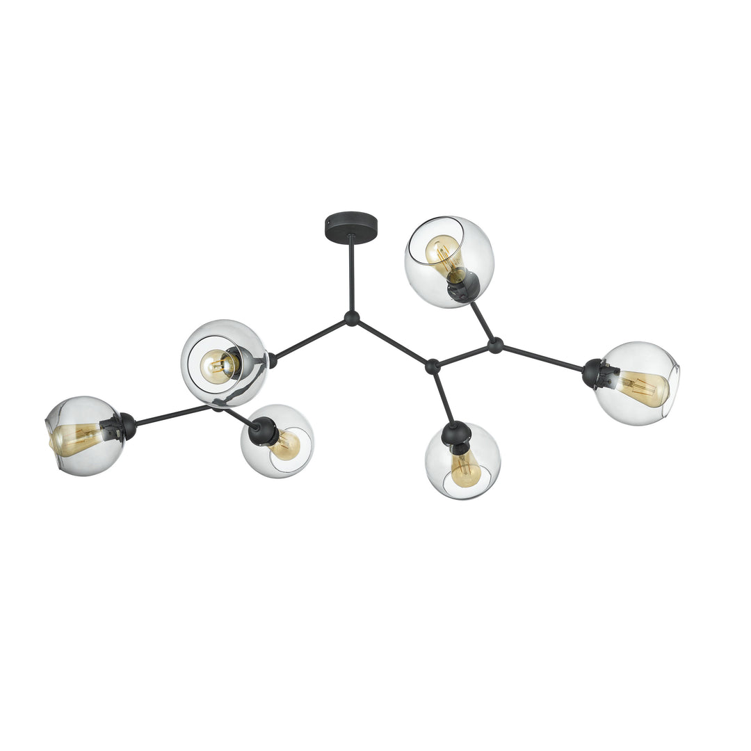 TK Fairy loftlampe m. 6 skærme glas og sort metal