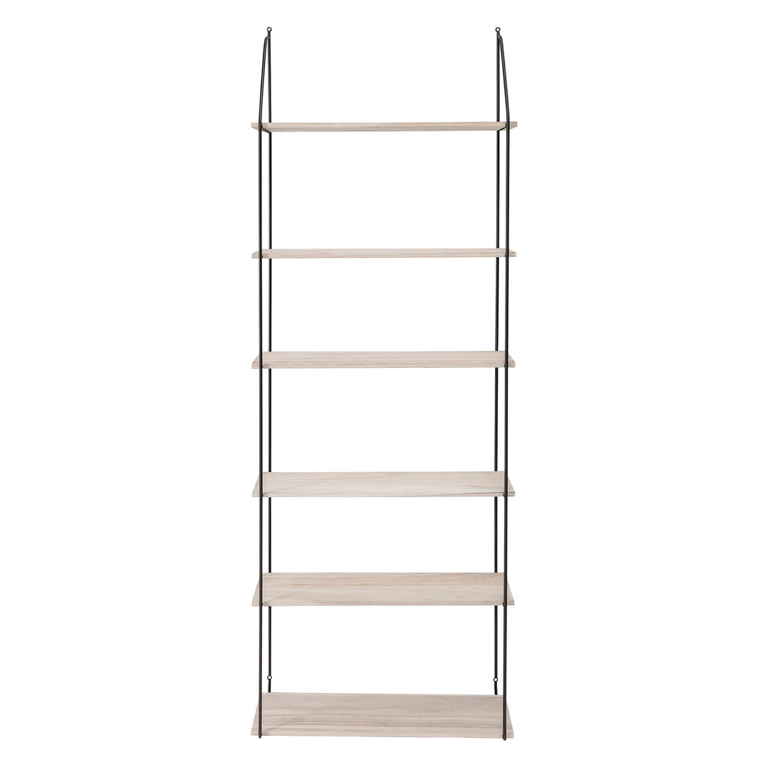 BLOOMINGVILLE Lea reol natur/sort paulowniatræ/metal m. 6 hylder H:177cm x65cm x 15cm