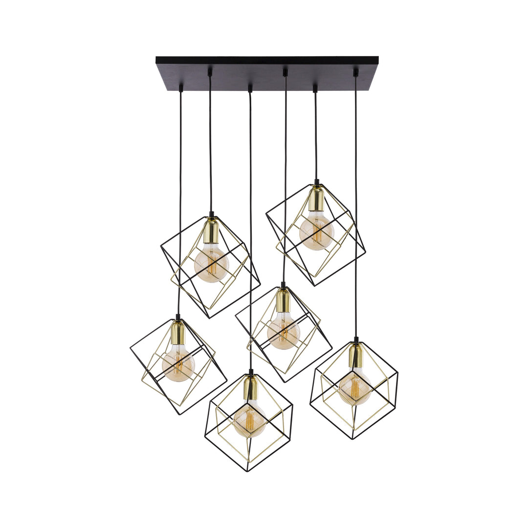 TK Alambre loftslampe m. 6 skærme guld og sort stål
