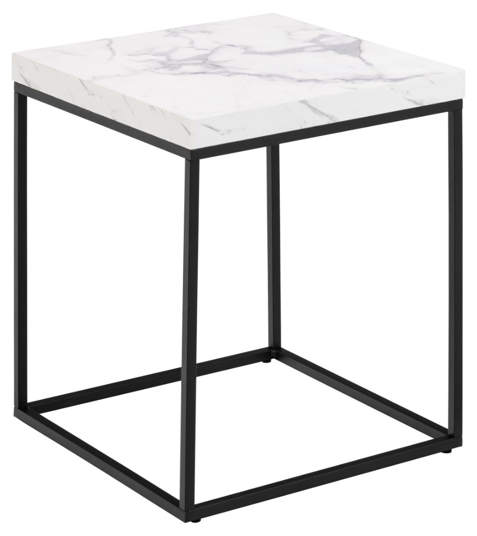 ACT NORDIC Barossa sofabord kvadratisk hvid papir Carrara marmorlook og sort stål 40x40