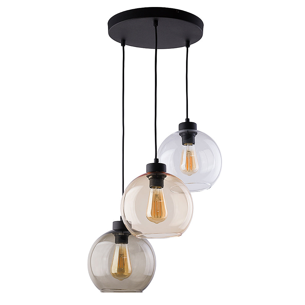 TK Cubus loftlampe m. 3 skærme gennemsigtig glas og sort metal