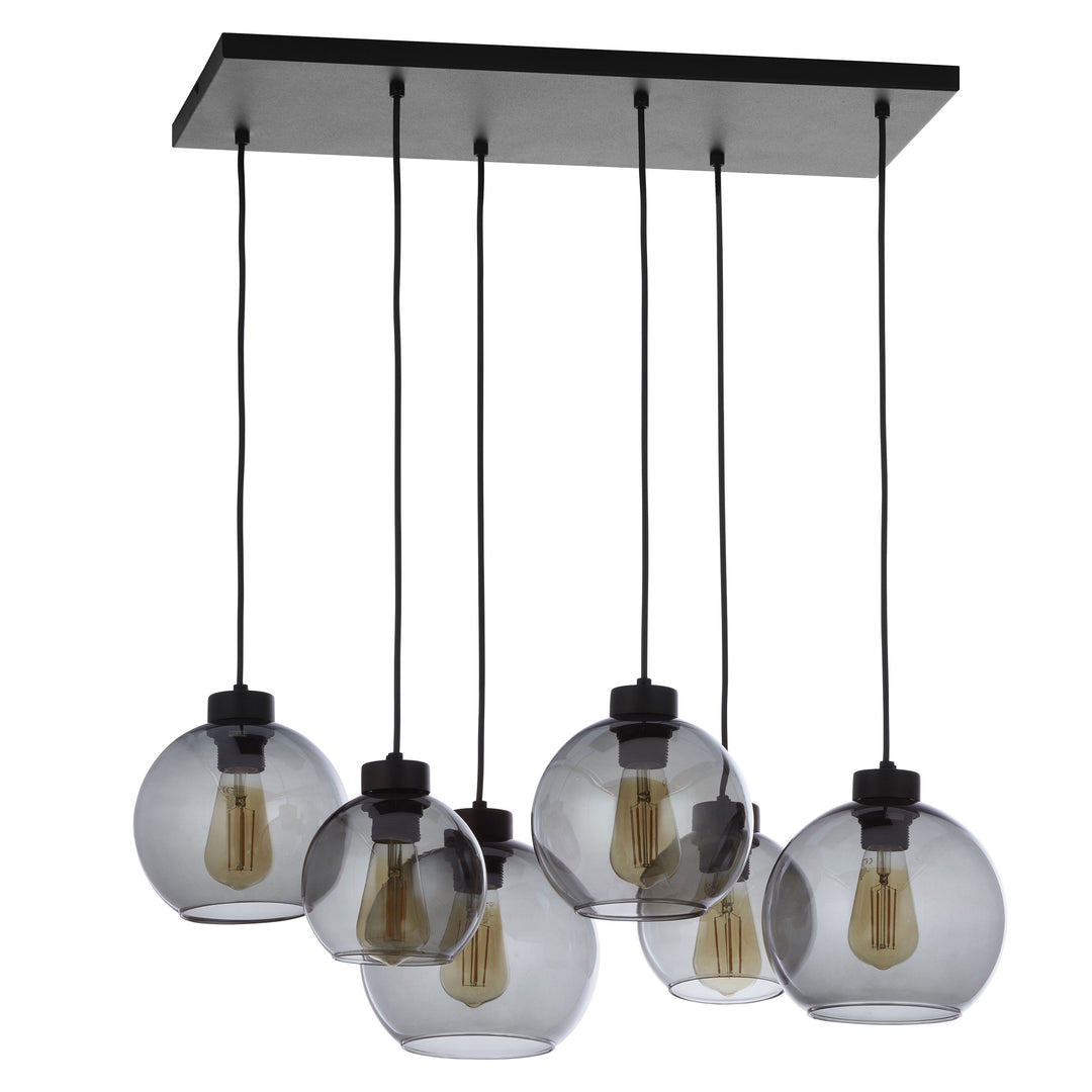 TK Cubus loftlampe m. 6 skærme grafit glas og sort metal
