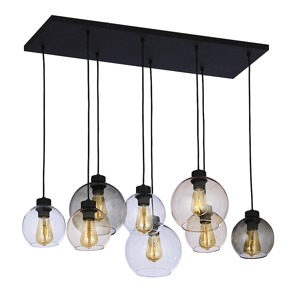 TK Cubus loftlampe m. 8 skærme gennemsigtig glas og sort metal