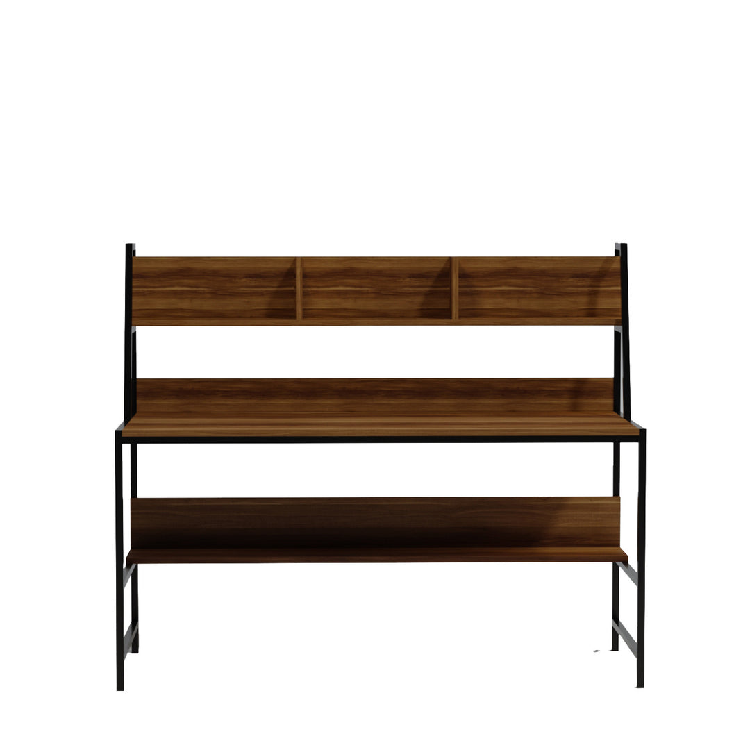 NORDVÄRK Ceren skrivebord m. 2 hylder rektangulær brun melamin og metal 140x60