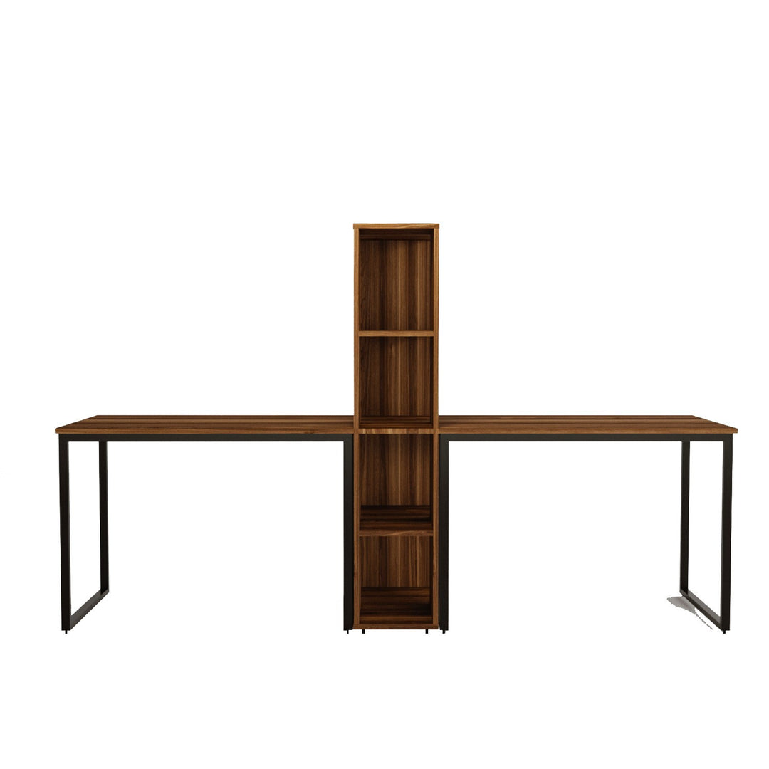 NORDVÄRK L194 skrivebord m. 4 hylder rektangulær brun melamin og metal 240x60