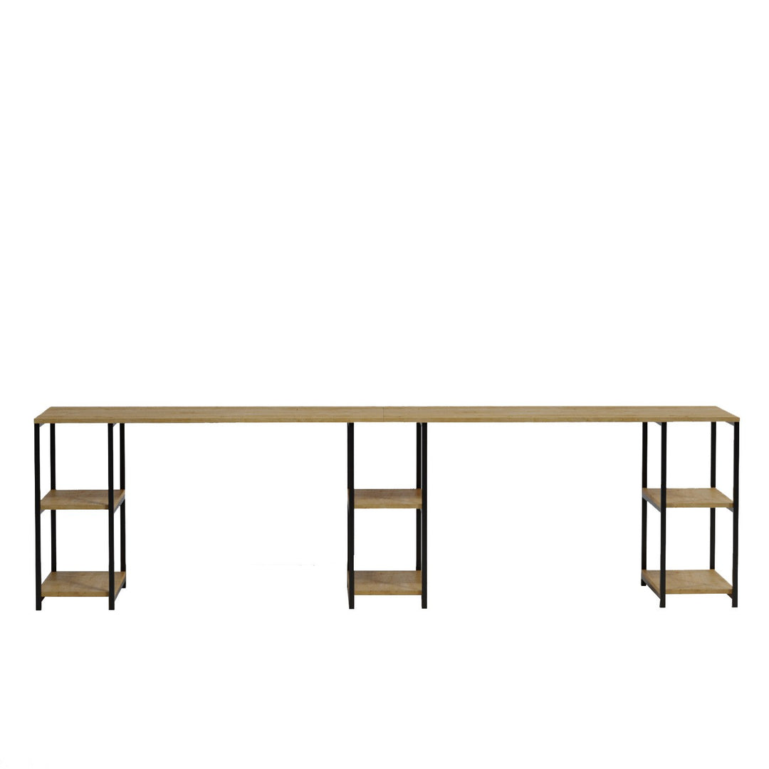 NORDVÄRK Sade skrivebord m. 6 hylder rektangulær egefarvet melamin og metal 270x60