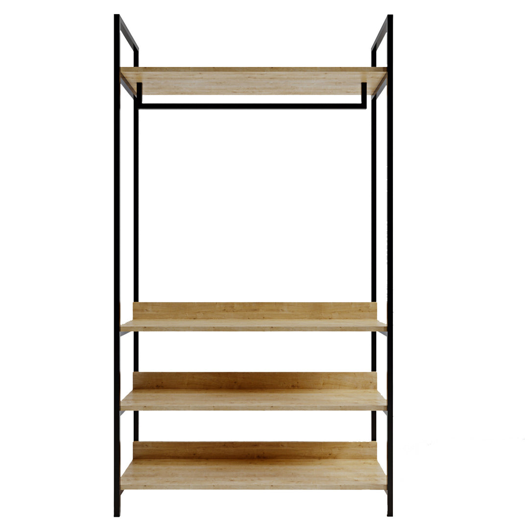 FUNZI LIVING Trend garderobeskab m. 1 bøjlestang 3 hylder natur melamin og metal