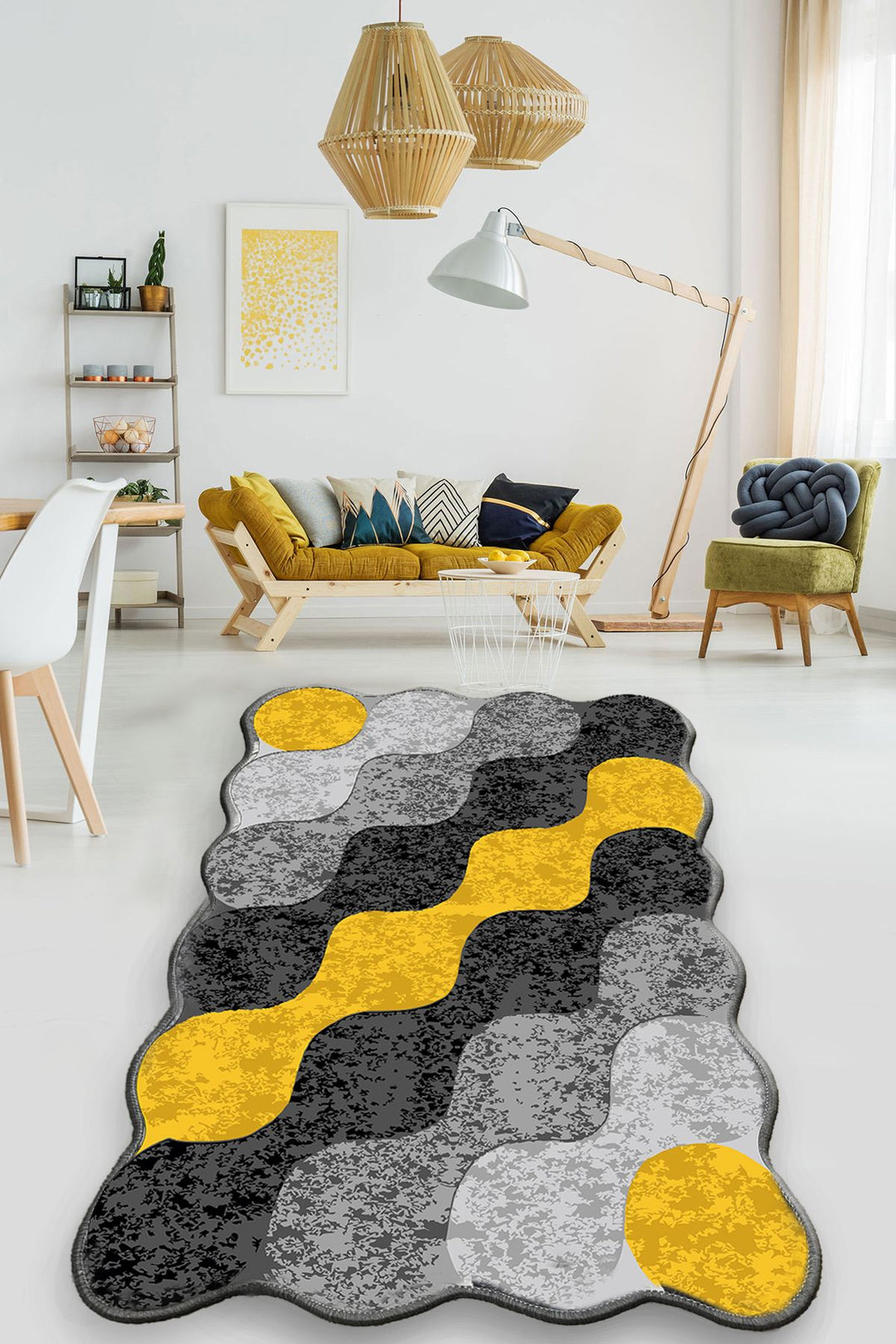 TEPPI Circle gulvtæppe m. mønster rektangulær multifarvet polyester 150x240